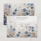 Blauw en Wit 3D Bloemtuin Huwelijk RSVP Kaartje (Voorkant / Achterkant)