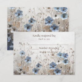  Blauw en Wit 3D Bloemtuin Huwelijk RSVP Kaartje