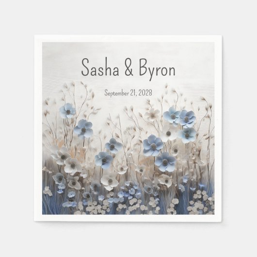  Blauw en Wit 3D Bloemtuin Huwelijk Servet (Voorkant)