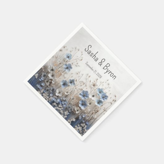 Blauw en Wit 3D Bloemtuin Huwelijk Servet (Hoek)