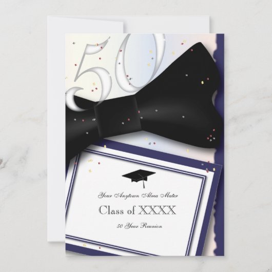  blauw en wit 50 jaar klasse reünie kaart (Voorkant)
