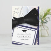  blauw en wit 50 jaar klasse reünie kaart (Staand voorkant)