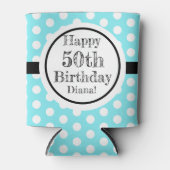 Blauw en wit 50ste verjaardag Polka Dots Blikjeskoeler (Voorkant)