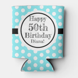 Blauw en wit 50ste verjaardag Polka Dots Blikjeskoeler