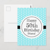 Blauw en wit 50ste verjaardag Polka Dots Briefkaart (Voorkant / Achterkant)