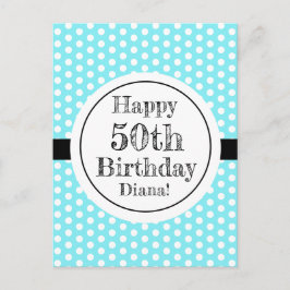 Blauw en wit 50ste verjaardag Polka Dots Briefkaart