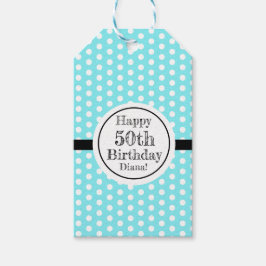Blauw en wit 50ste verjaardag Polka Dots Cadeaulabel