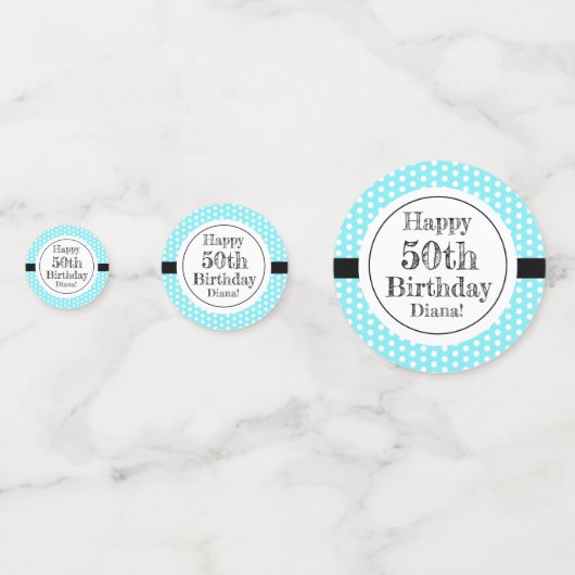 Blauw en wit 50ste verjaardag Polka Dots Confetti (Achterkanten)