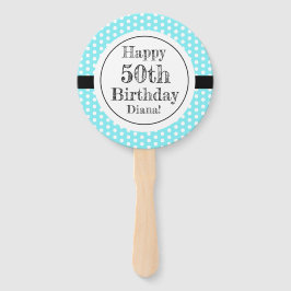 Blauw en wit 50ste verjaardag Polka Dots Handwaaier