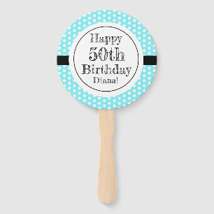 Blauw en wit 50ste verjaardag Polka Dots Handwaaier