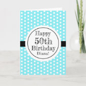 Blauw en wit 50ste verjaardag Polka Dots Kaart (Voorkant)