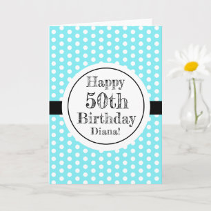 Blauw en wit 50ste verjaardag Polka Dots Kaart