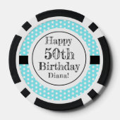 Blauw en wit 50ste verjaardag Polka Dots Poker Chips (Achterkant)