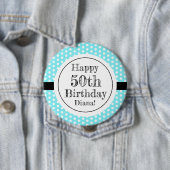 Blauw en wit 50ste verjaardag Polka Dots Ronde Button 4,0 Cm (In situ)