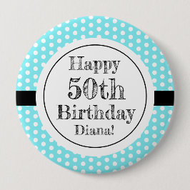 Blauw en wit 50ste verjaardag Polka Dots Ronde Button 4,0 Cm