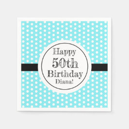 Blauw en wit 50ste verjaardag Polka Dots Servet