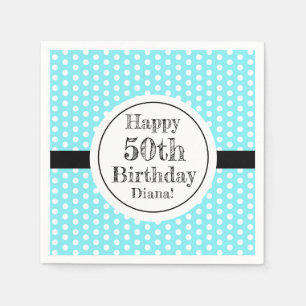 Blauw en wit 50ste verjaardag Polka Dots Servet