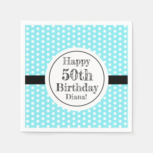 Blauw en wit 50ste verjaardag Polka Dots Servet (Voorkant)