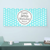 Blauw en wit 50ste verjaardag Polka Dots Spandoek (Beurs)
