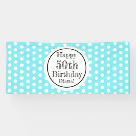 Blauw en wit 50ste verjaardag Polka Dots Spandoek