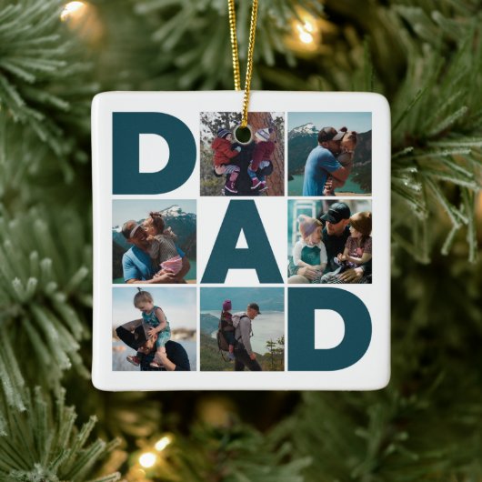 Blauw en wit 6 Foto Collage Pap Keramisch Ornament (Boom)