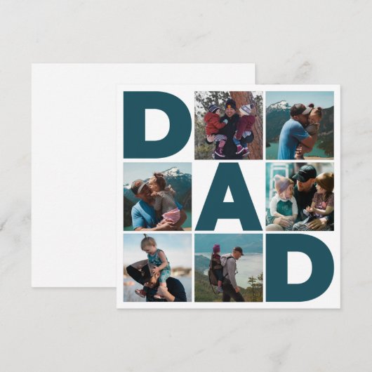 Blauw en wit 6 Foto Collage Vaderdag Pap Feestdagenkaart (Voorkant / Achterkant)