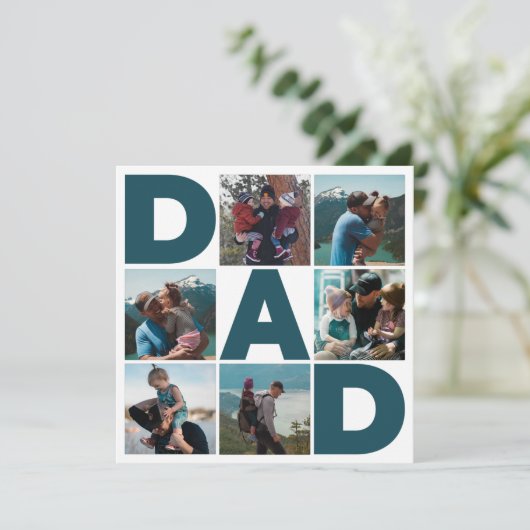 Blauw en wit 6 Foto Collage Vaderdag Pap Feestdagenkaart (Staand voorkant)