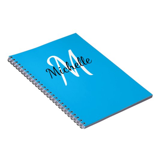 Blauw en wit aangepast monogram Cute Notitieboek (Rechterzijde)