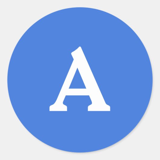 Blauw en wit, aangepast monogram envelop ronde sticker (Voorkant)