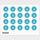 Blauw en wit, aangepast monogram envelop ronde sticker (Vel)