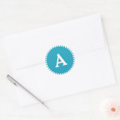 Blauw en wit, aangepast monogram envelop ronde sticker (Envelop)