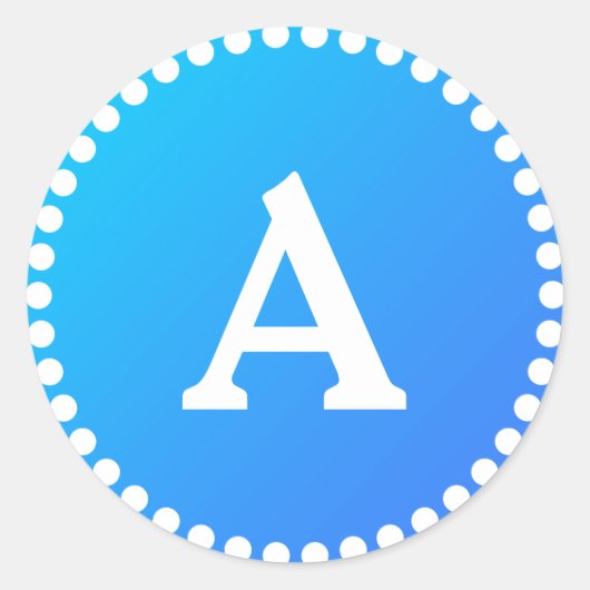 Blauw en wit, aangepast monogram envelop ronde sticker (Voorkant)