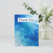 Blauw en wit abstract aquarel bedankkaart briefkaart (Staand voorkant)