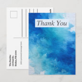Blauw en wit abstract aquarel bedankkaart briefkaart (Voorkant / Achterkant)