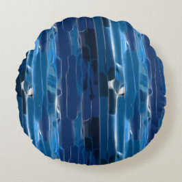 Blauw en wit abstract bad rond kussen