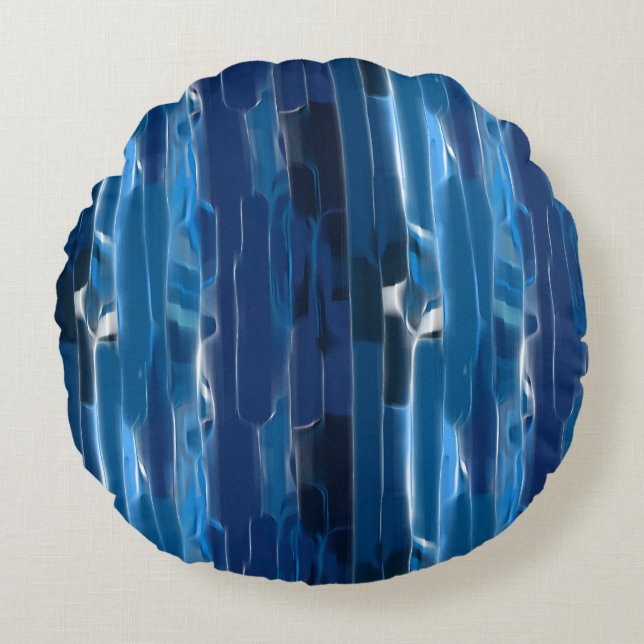 Blauw en wit abstract bad rond kussen (Voorkant)
