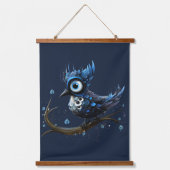Blauw en Wit Abstract Blauw Jay Links Gezicht Hangend Wandkleed (Voorkant)