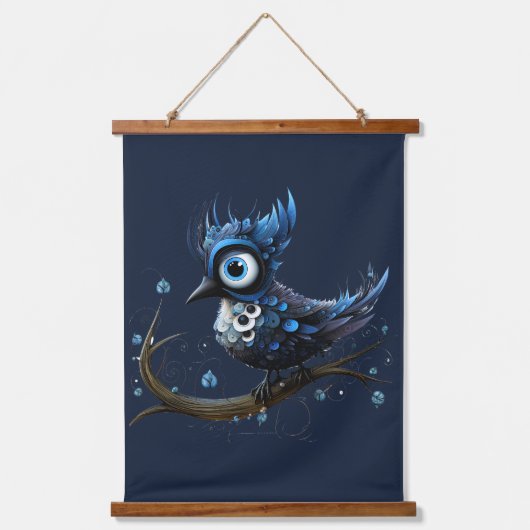 Blauw en Wit Abstract Blauw Jay Links Gezicht Hangend Wandkleed (Voorkant)