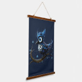 Blauw en Wit Abstract Blauw Jay Links Gezicht Hangend Wandkleed (Gebogen)