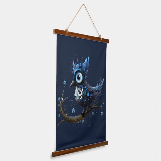 Blauw en Wit Abstract Blauw Jay Links Gezicht Hangend Wandkleed (Gebogen)