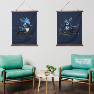 Blauw en Wit Abstract Blauw Jay Paar Hangend Wandkleed