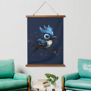Blauw en Wit Abstract Blauw Jay Rechts Onder ogen  Hangend Wandkleed