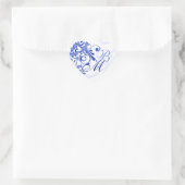Blauw en Wit Abstract Bloemen Envelopzegel Hart Sticker (Tas)