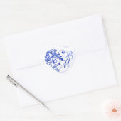 Blauw en Wit Abstract Bloemen Envelopzegel Hart Sticker (Envelop)