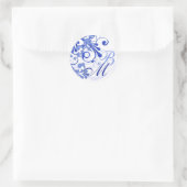 Blauw en Wit Abstract Bloemen Envelopzegel Ronde Sticker (Tas)