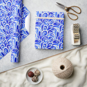 Blauw en wit Abstract Curly-ontwerppatroon Cadeaupapier
