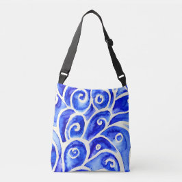 Blauw en wit Abstract Curly-ontwerppatroon Crossbody Tas