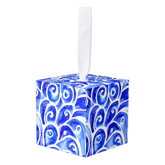 Blauw en wit Abstract Curly-ontwerppatroon Decoratie (Voorkant hoekig)