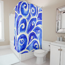 Blauw en wit Abstract Curly-ontwerppatroon Douchegordijn