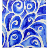 Blauw en wit Abstract Curly-ontwerppatroon Douchegordijn (Voorkant)